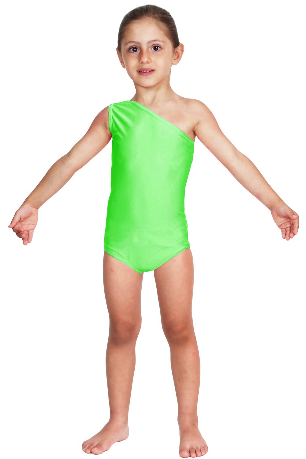 Body danza bambina di lycra monospalla verde