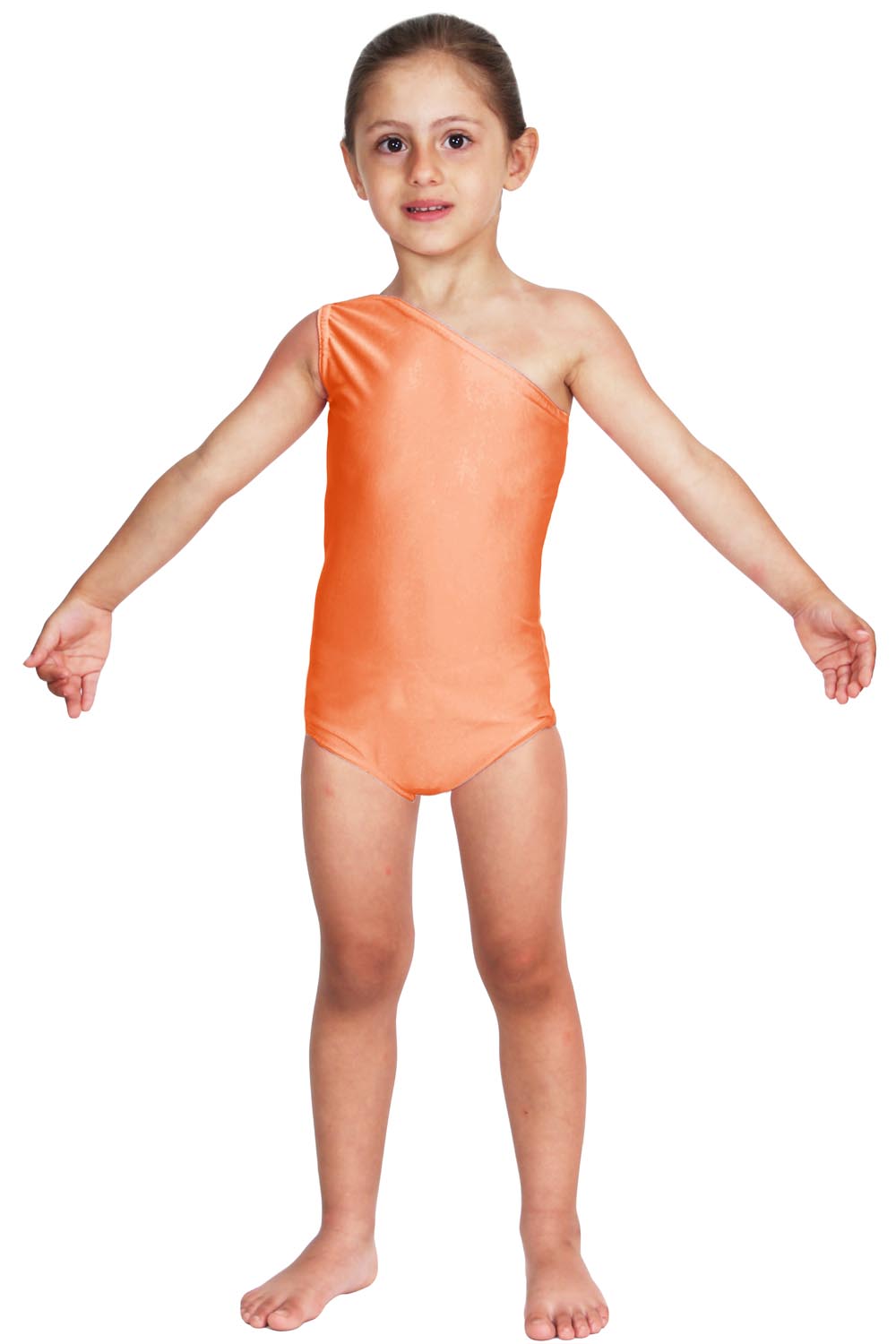 Body danza bambina di lycra monospalla arancione